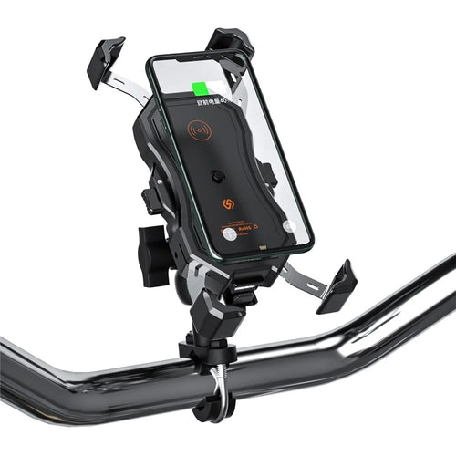 ZH-1288C1 Rotation Motorcycle Qi Wireless+USB Fast Charging Phone Mount Charger Handlebar Cellphone Holder - 1