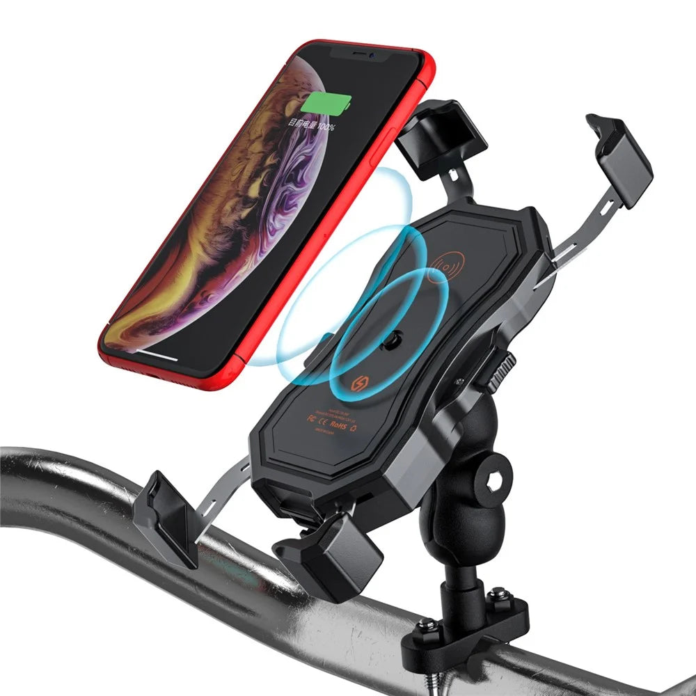 ZH-1288C1 Rotation Motorcycle Qi Wireless+USB Fast Charging Phone Mount Charger Handlebar Cellphone Holder - 2