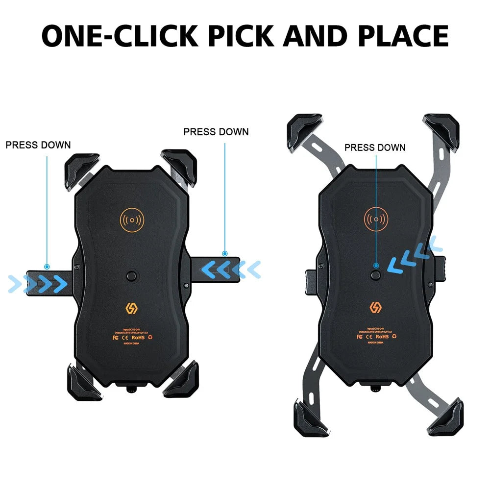 ZH-1288C1 Rotation Motorcycle Qi Wireless+USB Fast Charging Phone Mount Charger Handlebar Cellphone Holder - 5