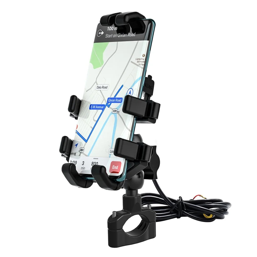 CS-1098A1 360 Degree Rotation Phone Holder Motorcycle Rearview Mirror / Handlebar Mount Bracket with USB Charging Port - 1