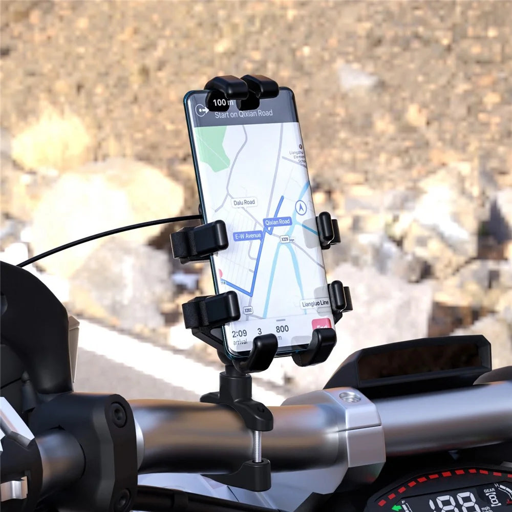 CS-1098A1 360 Degree Rotation Phone Holder Motorcycle Rearview Mirror / Handlebar Mount Bracket with USB Charging Port - 2