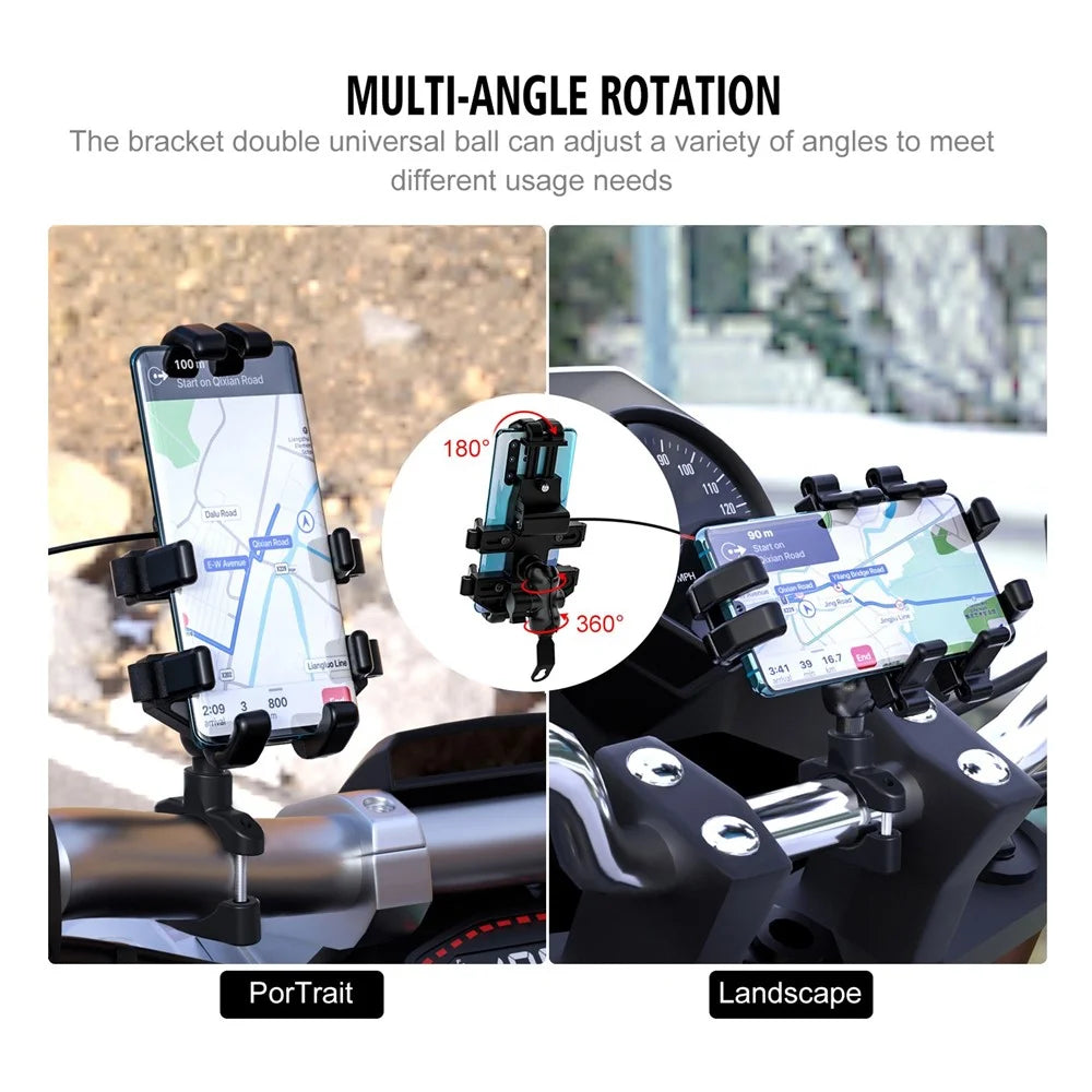 CS-1098A1 360 Degree Rotation Phone Holder Motorcycle Rearview Mirror / Handlebar Mount Bracket with USB Charging Port - 4