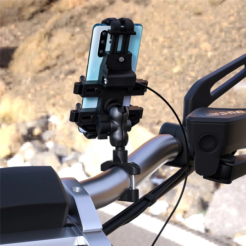 CS-1098A1 360 Degree Rotation Phone Holder Motorcycle Rearview Mirror / Handlebar Mount Bracket with USB Charging Port - 5