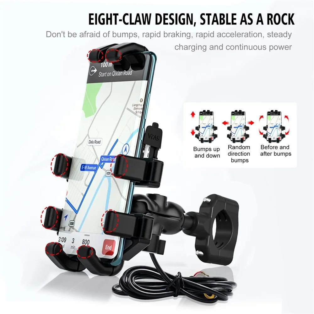 CS-1098A1 360 Degree Rotation Phone Holder Motorcycle Rearview Mirror / Handlebar Mount Bracket with USB Charging Port - 6