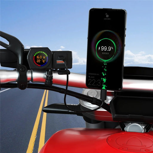 WUPP CS-1747A2 Motorcycle Modify USB+Type-C Phone Charger Voltage Temperature Digital Display PD Fast Charge Adapter - 2