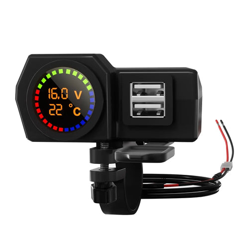WUPP CS-1747A1 Motorcycle Modify 3.4A Dual USB Charger Voltage Temperature Digital Display Waterproof Phone Charging Adapter - 1