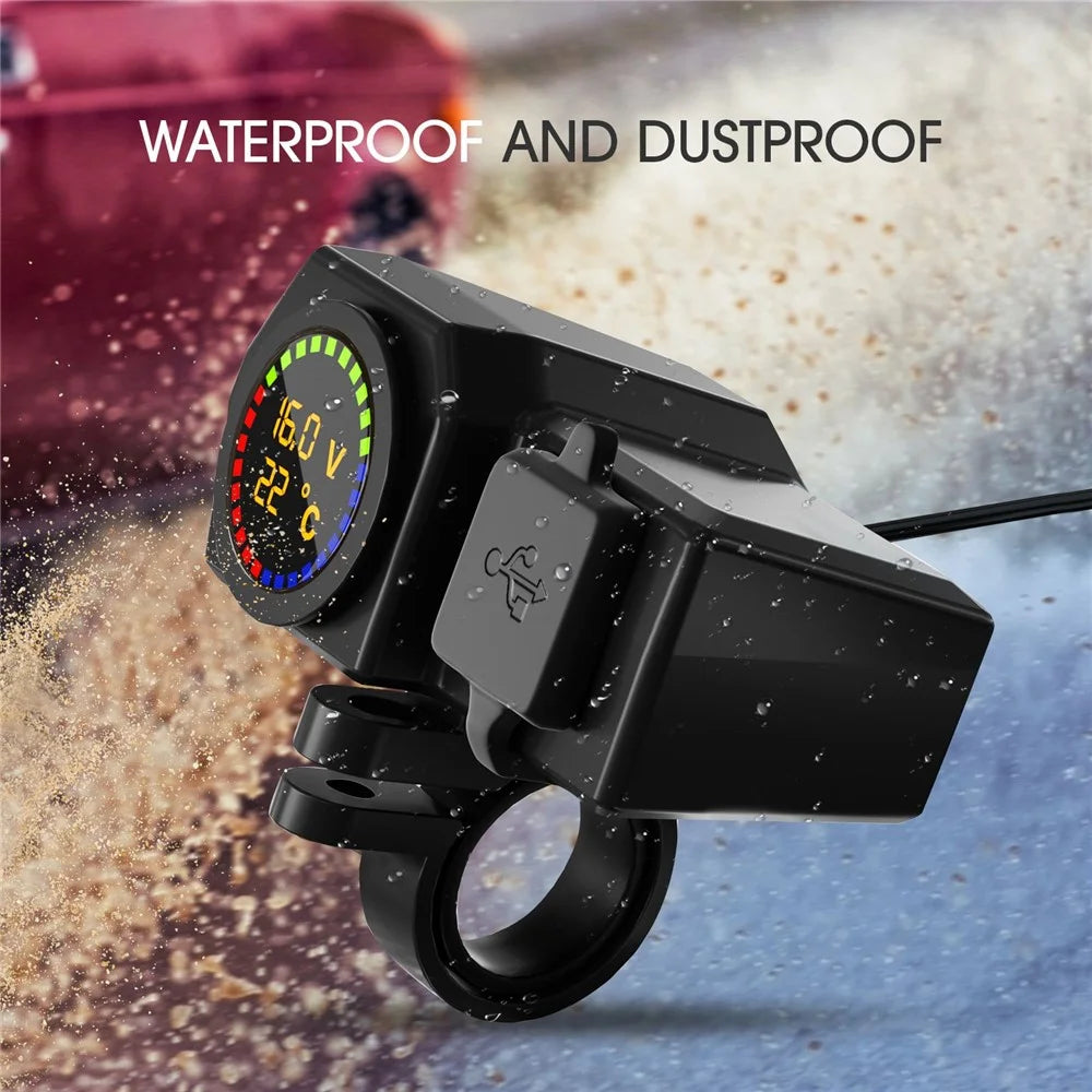 WUPP CS-1747A1 Motorcycle Modify 3.4A Dual USB Charger Voltage Temperature Digital Display Waterproof Phone Charging Adapter - 2