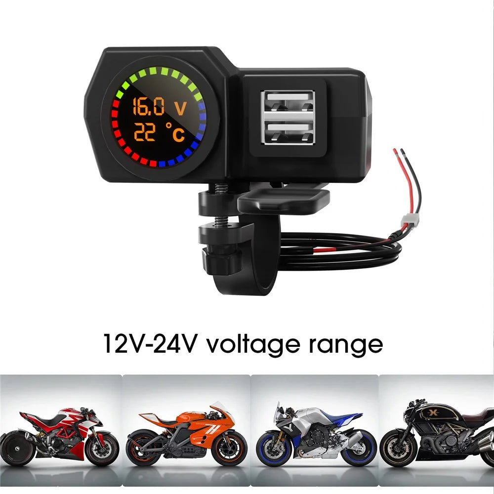 WUPP CS-1747A1 Motorcycle Modify 3.4A Dual USB Charger Voltage Temperature Digital Display Waterproof Phone Charging Adapter - 7