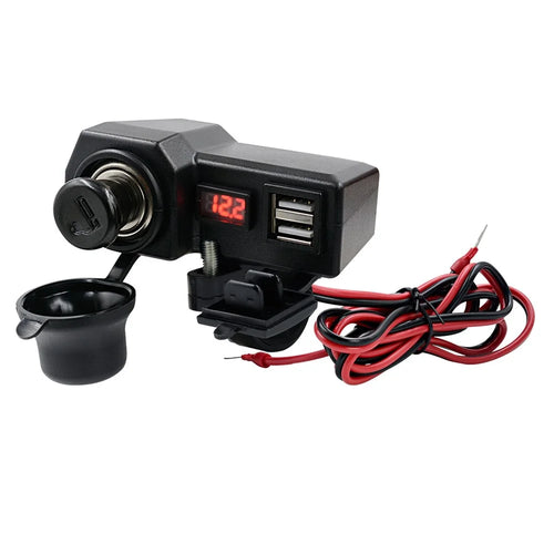 CS-1072B1 10-24V Motorcycle Dual USB Charger+Voltmeter+Cigarette Lighter Head Waterproof Multifunction Phone Charging Adapter - 1