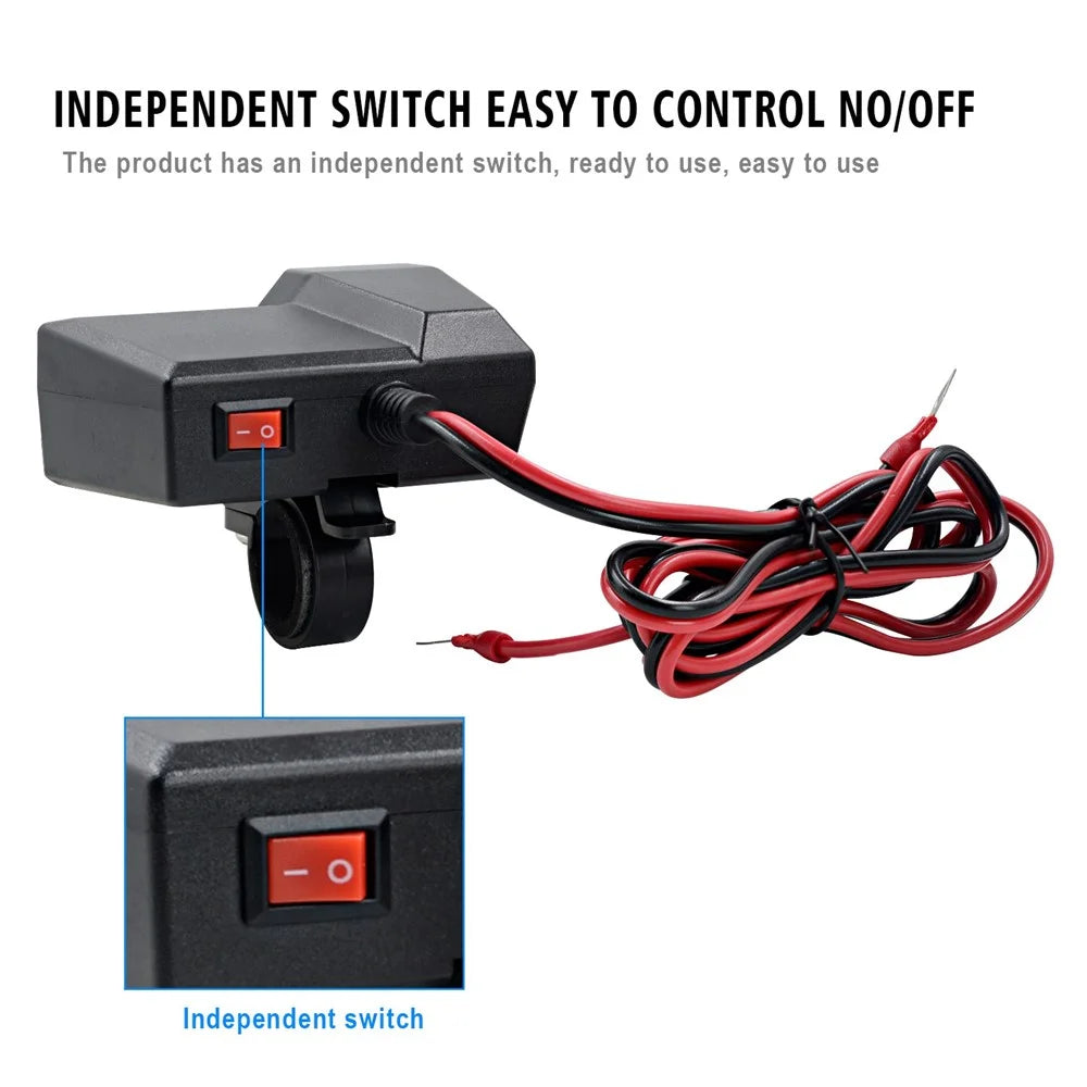 CS-1072B1 10-24V Motorcycle Dual USB Charger+Voltmeter+Cigarette Lighter Head Waterproof Multifunction Phone Charging Adapter - 6