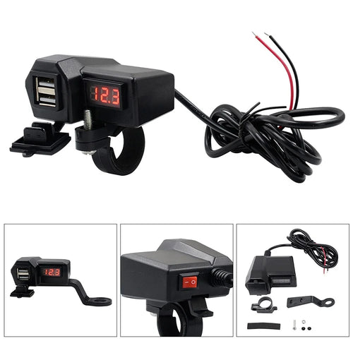 CS-1072A1 10-24V Motorcycle Dual USB Charger Digital Display Voltmeter Waterproof Phone Charging Adapter - 1