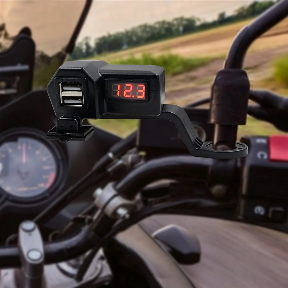 CS-1072A1 10-24V Motorcycle Dual USB Charger Digital Display Voltmeter Waterproof Phone Charging Adapter - 2