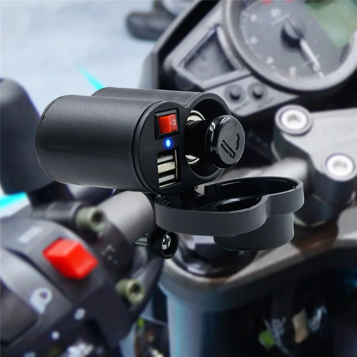 CS-313F1 12-24V Motorcycle Modify Dual USB Charger Waterproof Phone Charging Adapter with Cigarette Lighter Head and Switch - 2