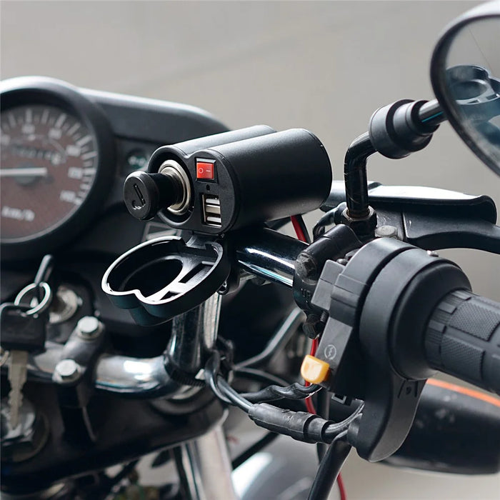 CS-313F1 12-24V Motorcycle Modify Dual USB Charger Waterproof Phone Charging Adapter with Cigarette Lighter Head and Switch - 3