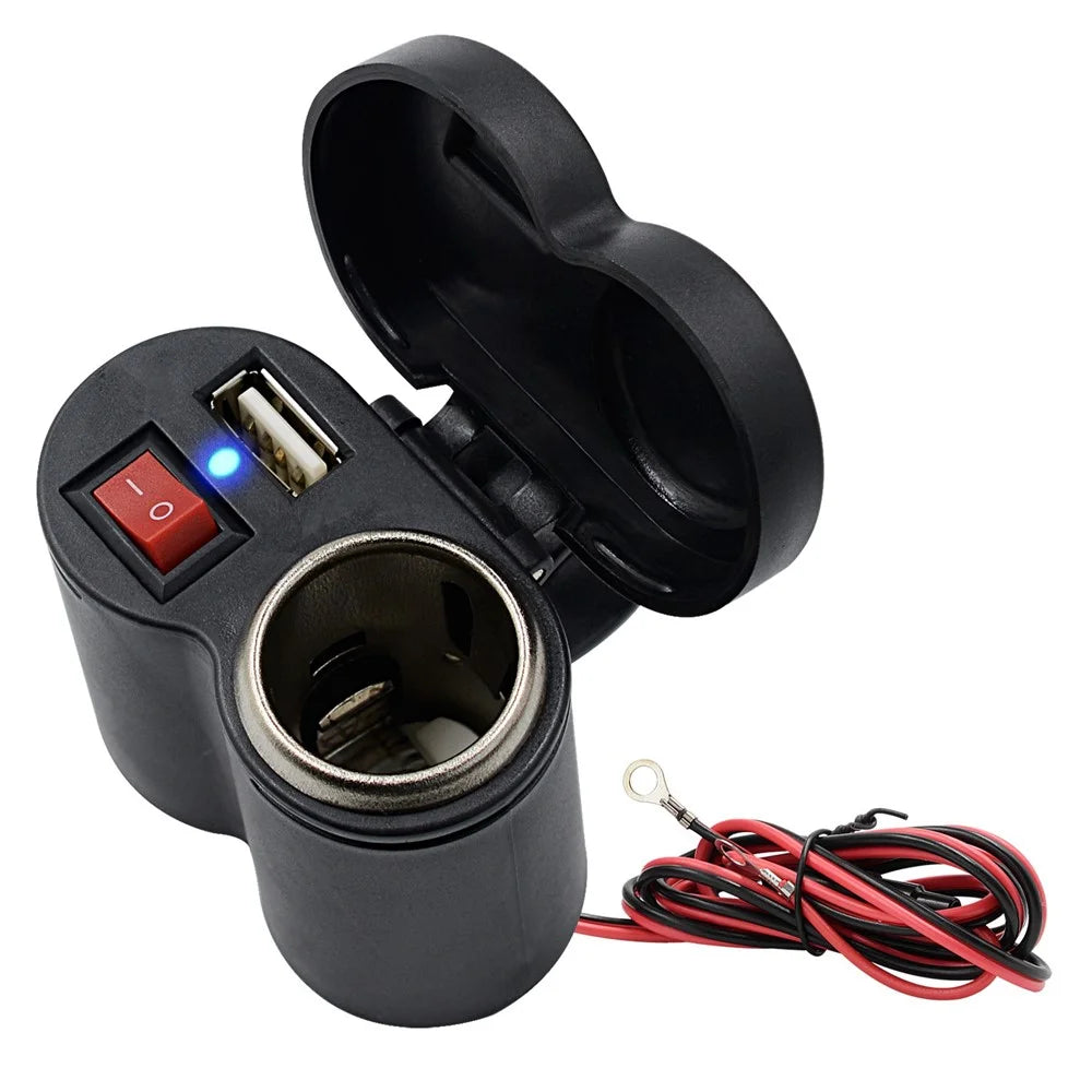 CS-313G1 Motorcycle Modify USB Charger Waterproof Phone Charging Adapter with Cigarette Lighter Socket and Switch - 1