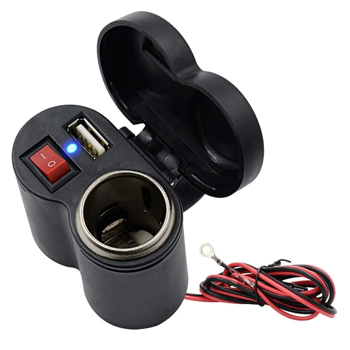 CS-313G1 Motorcycle Modify USB Charger Waterproof Phone Charging Adapter with Cigarette Lighter Socket and Switch - 1