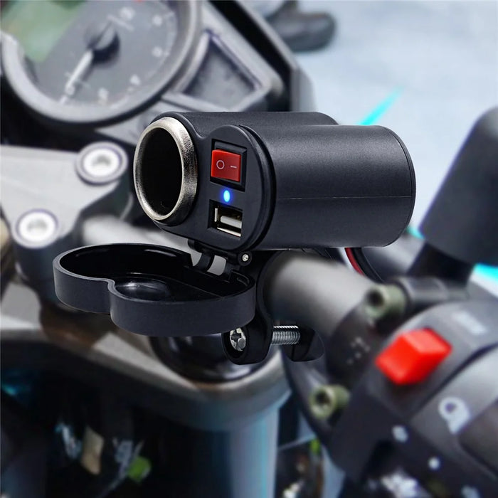 CS-313G1 Motorcycle Modify USB Charger Waterproof Phone Charging Adapter with Cigarette Lighter Socket and Switch - 2
