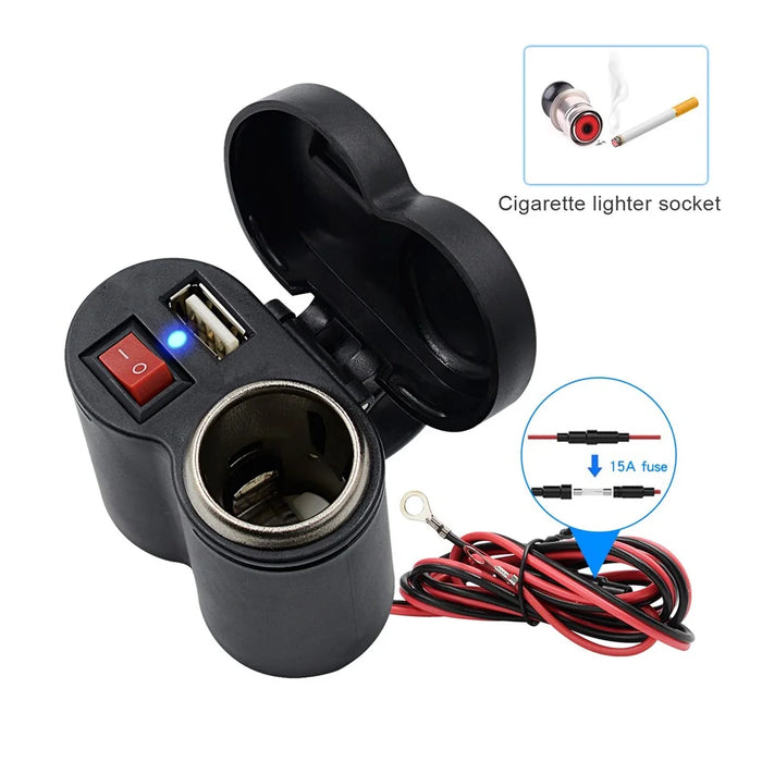 CS-313G1 Motorcycle Modify USB Charger Waterproof Phone Charging Adapter with Cigarette Lighter Socket and Switch - 3