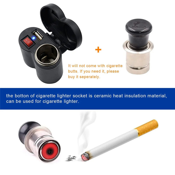 CS-313G1 Motorcycle Modify USB Charger Waterproof Phone Charging Adapter with Cigarette Lighter Socket and Switch - 5