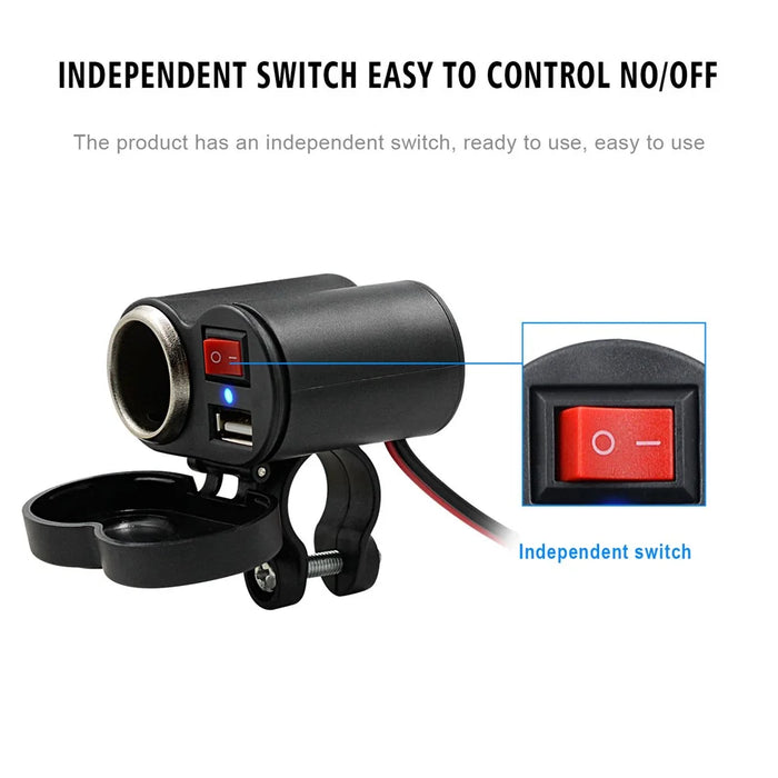 CS-313G1 Motorcycle Modify USB Charger Waterproof Phone Charging Adapter with Cigarette Lighter Socket and Switch - 7