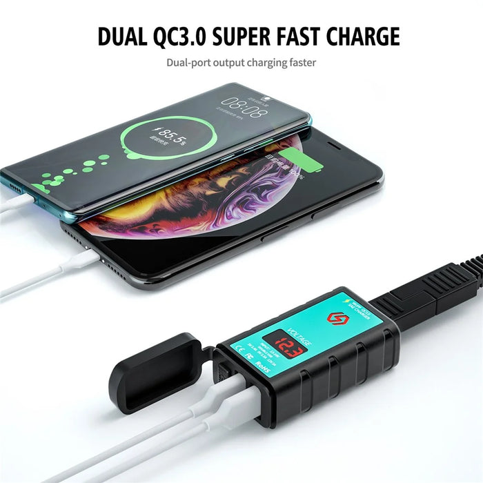 ZH-1422A3 Dual USB Port 5V 3.4A Power Adapter Socket Motorcycle Handlebar Voltmeter Display Fast Charger with 1.4m SAE+OT Terminal Cable - 3