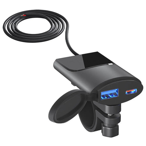 WUPP ZH-1927B1 Motorcycle Handlebar Phone Charger Ultra-Thin USB A+Type-C QC3.0 Charger - 1