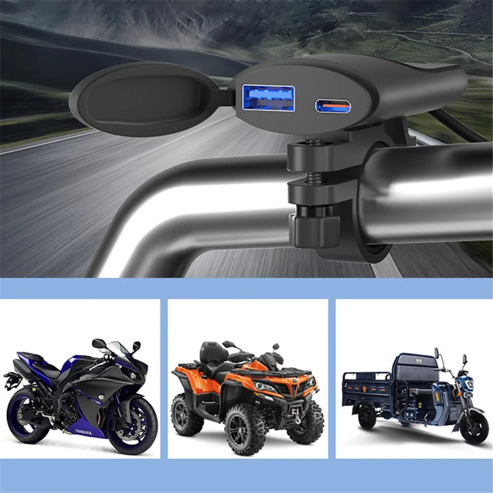 WUPP ZH-1927B1 Motorcycle Handlebar Phone Charger Ultra-Thin USB A+Type-C QC3.0 Charger - 4
