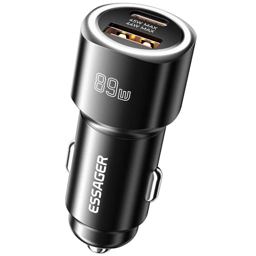 ESSAGER 89W Super Flash Charge USB+Type-C Car Charger Aluminum Alloy Adapter - Black - 1