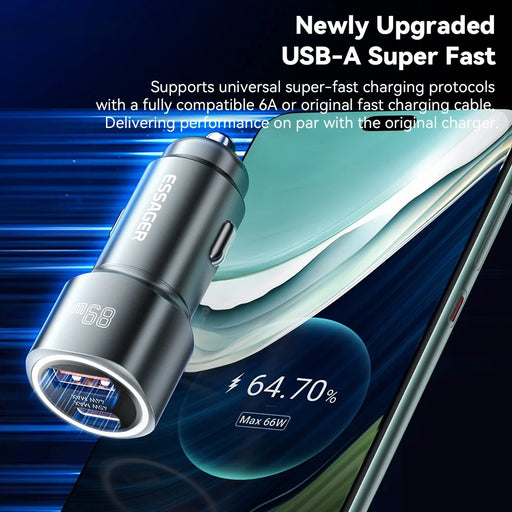 ESSAGER 89W Super Flash Charge USB+Type-C Car Charger Aluminum Alloy Adapter - Black - 2