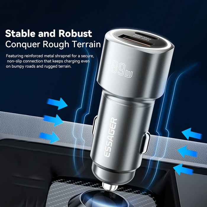 ESSAGER 89W Super Flash Charge USB+Type-C Car Charger Aluminum Alloy Adapter - Black - 7