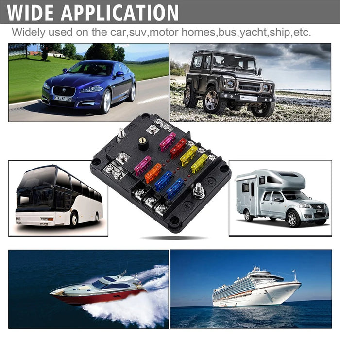 WUPP CS-3394A1 6 Way Blade Fuse Block with Negative Bus LED Indicator for Car Boat Van SUV - 2
