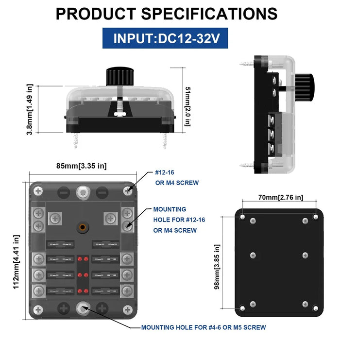 WUPP CS-3394A1 6 Way Blade Fuse Block with Negative Bus LED Indicator for Car Boat Van SUV - 5