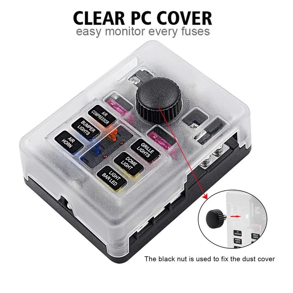 WUPP CS-3394A1 6 Way Blade Fuse Block with Negative Bus LED Indicator for Car Boat Van SUV - 6