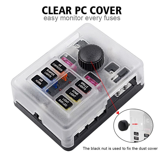 WUPP CS-3394A1 6 Way Blade Fuse Block with Negative Bus LED Indicator for Car Boat Van SUV - 6