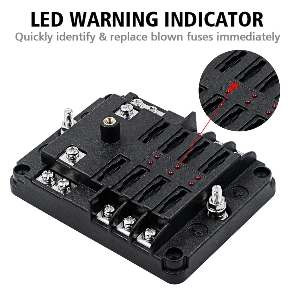WUPP CS-3394A1 6 Way Blade Fuse Block with Negative Bus LED Indicator for Car Boat Van SUV - 7