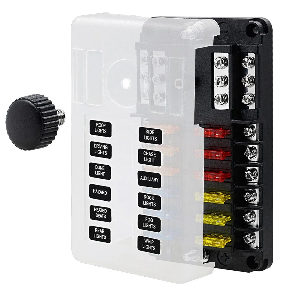 WUPP CS-339C1 12 Way Blade Fuse Block with Negative Bus LED Indicator for Car Boat Van SUV - 1