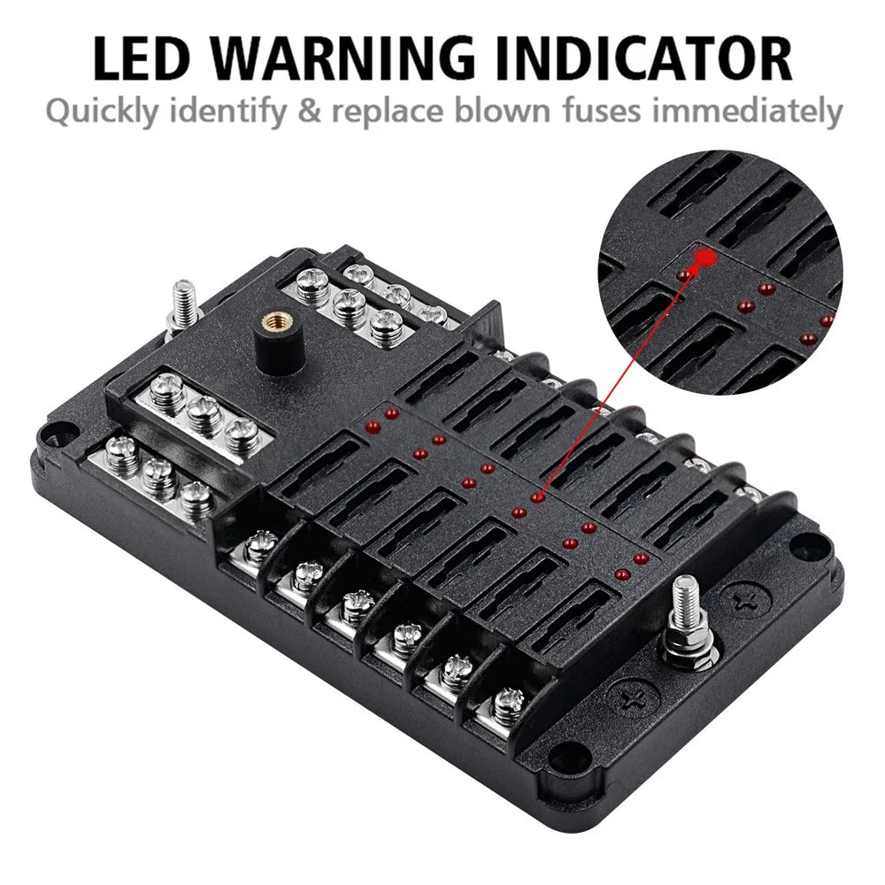 WUPP CS-339C1 12 Way Blade Fuse Block with Negative Bus LED Indicator for Car Boat Van SUV - 4