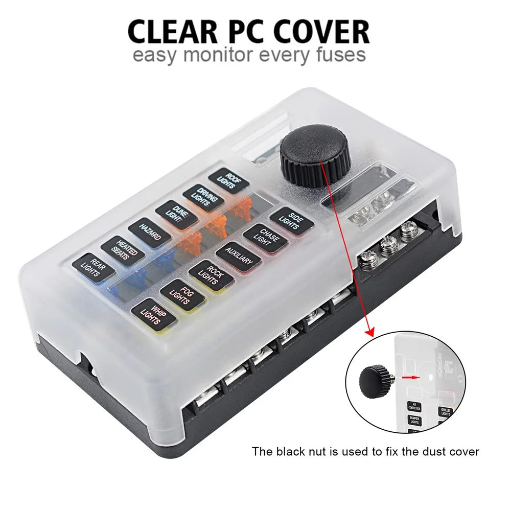 WUPP CS-339C1 12 Way Blade Fuse Block with Negative Bus LED Indicator for Car Boat Van SUV - 5