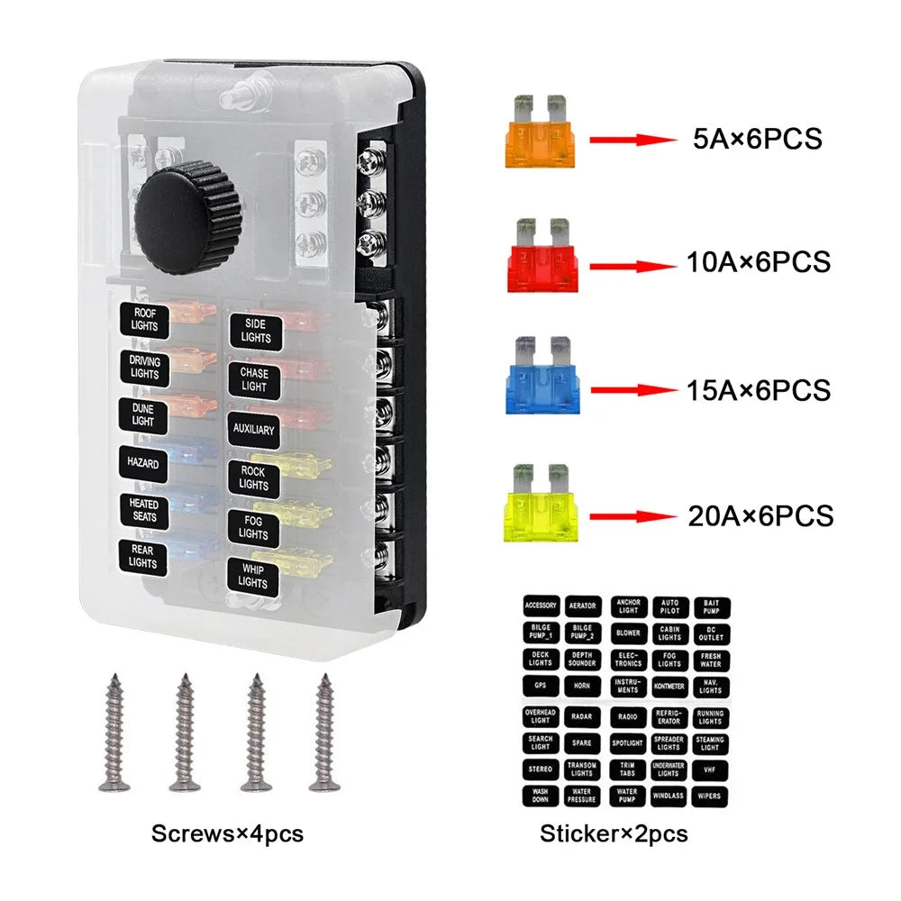 WUPP CS-339C1 12 Way Blade Fuse Block with Negative Bus LED Indicator for Car Boat Van SUV - 6