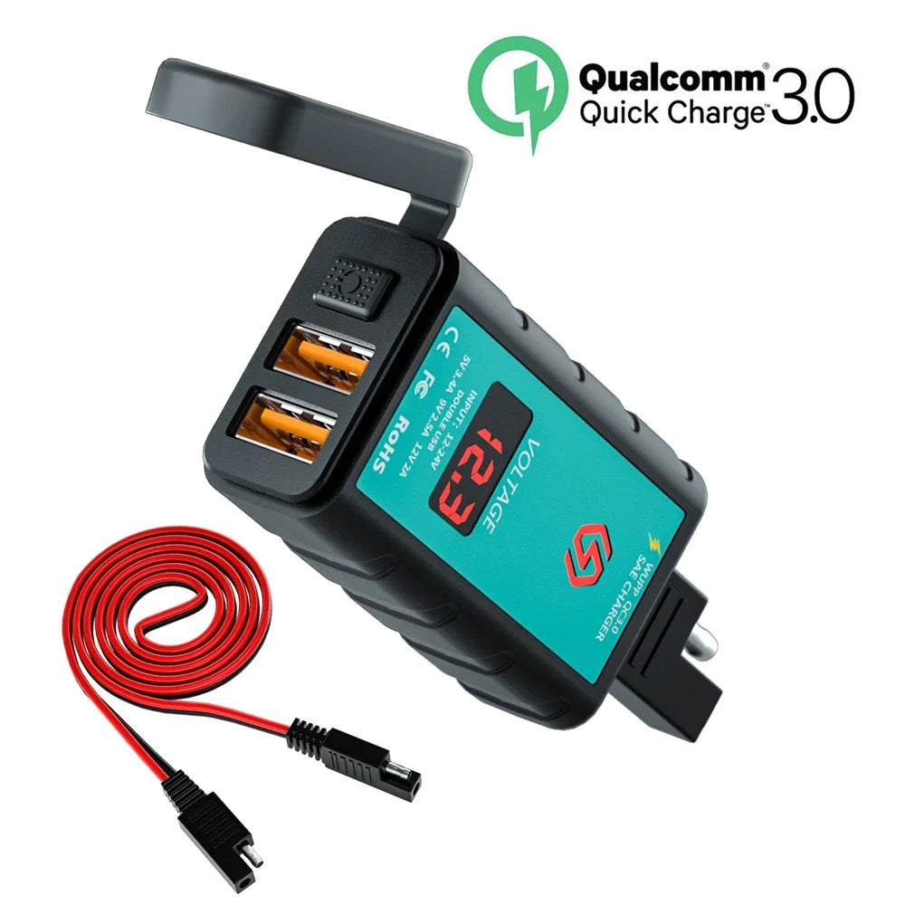 ZH-1422A2 5V 3.4A Dual USB Port Adapter Socket Motorcycle Handlebar Fast Charger, with Voltmeter Display and 1m SAE Extension Cable - 7