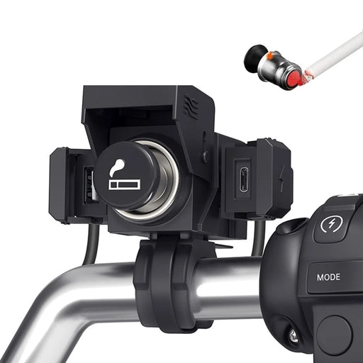 WUPP ZH-1849A1 Motorcycle Handlebar Charger QC3.0 USB-A+Type-C+Cigarette Lighter (With Cigarette Lighter Plug) - 1