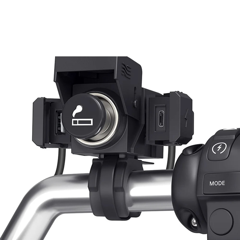 WUPP CS-1849C1 Motorcycle Charger QC3.0 USB-A+Type-C+Cigarette Lighter Handlebar Charger - 1