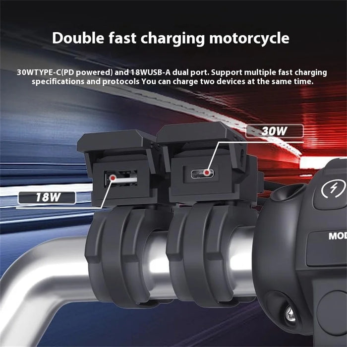 WUPP CS-1849D1 Motorcycle Charger USB-A+Type-C Motorbike Handlebar Charger - 5
