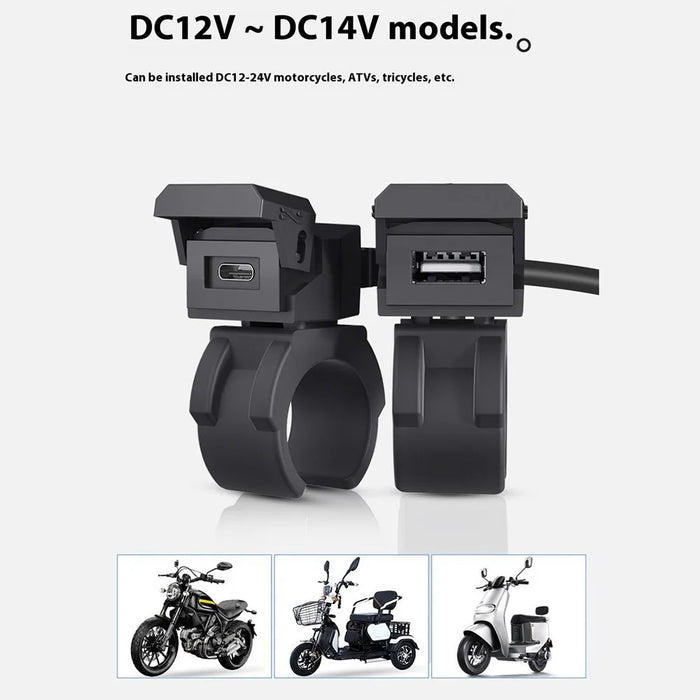 WUPP CS-1849D1 Motorcycle Charger USB-A+Type-C Motorbike Handlebar Charger - 7