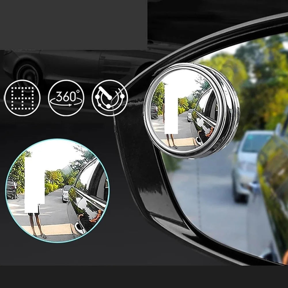 2Pcs Adhesive 360 Degree Blind Spot Car Reversing Aid Rearview Mirror Small Round Mirror - Black - 4
