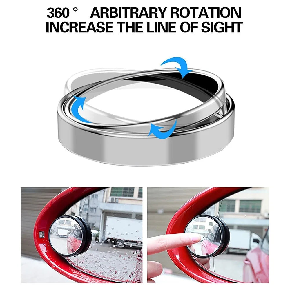 2Pcs Adhesive 360 Degree Blind Spot Car Reversing Aid Rearview Mirror Small Round Mirror - Black - 6
