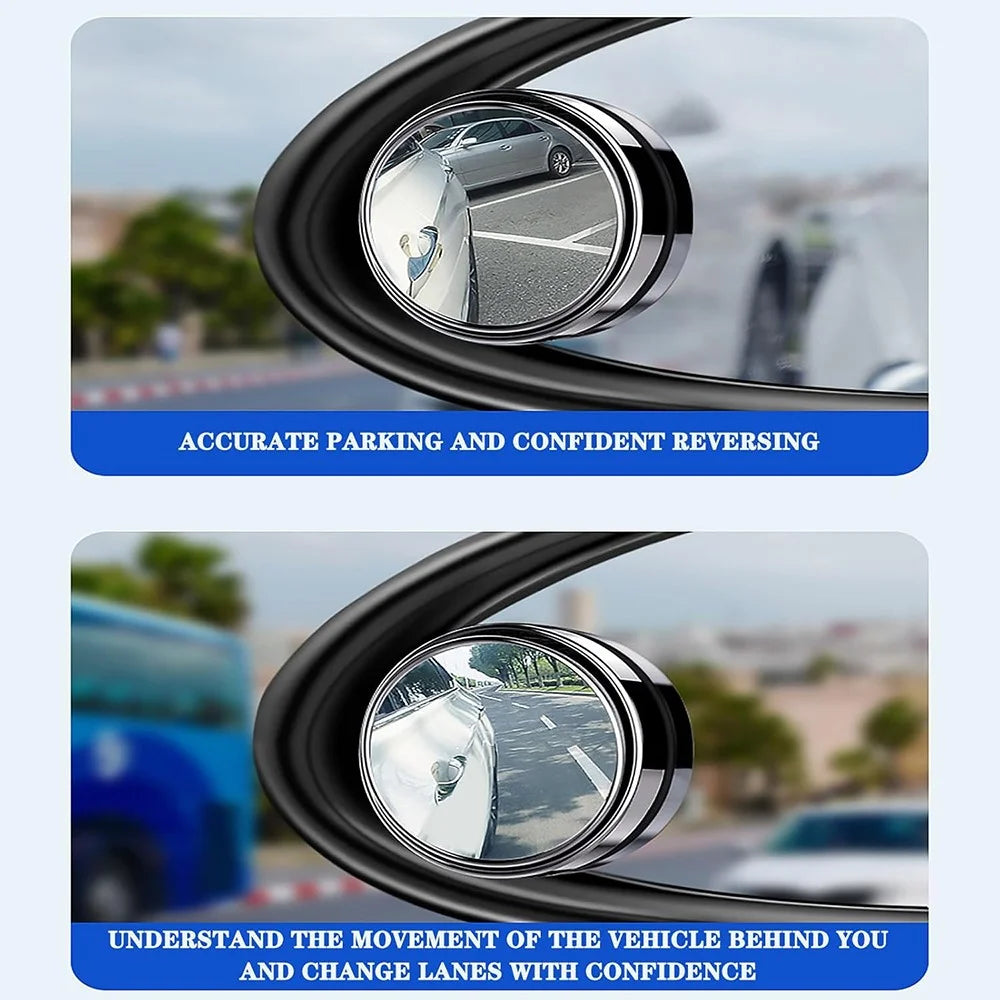 2Pcs Adhesive 360 Degree Blind Spot Car Reversing Aid Rearview Mirror Small Round Mirror - Black - 7