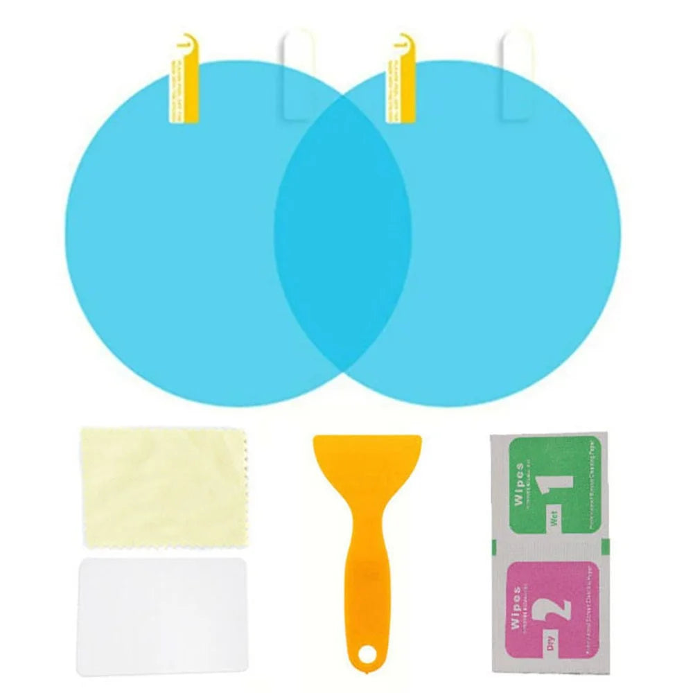 2Pcs Round 100x100mm Car Rear View Mirror Film PET Anti-Fog Rainproof Mirror Film with Tools - 1