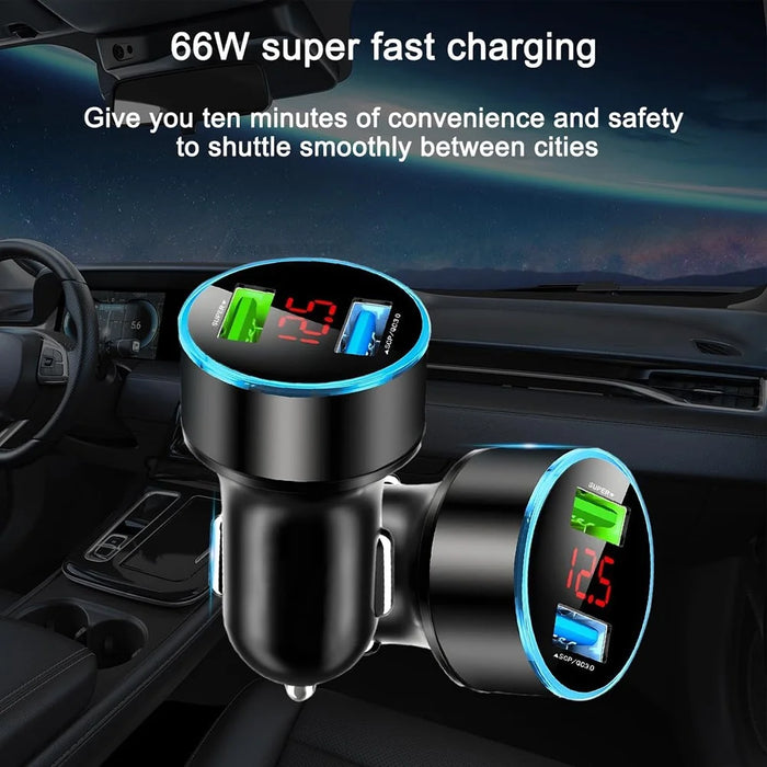66W Dual USB Phone Fast Charging Adapter Voltage Digital Display Car Charger - 6