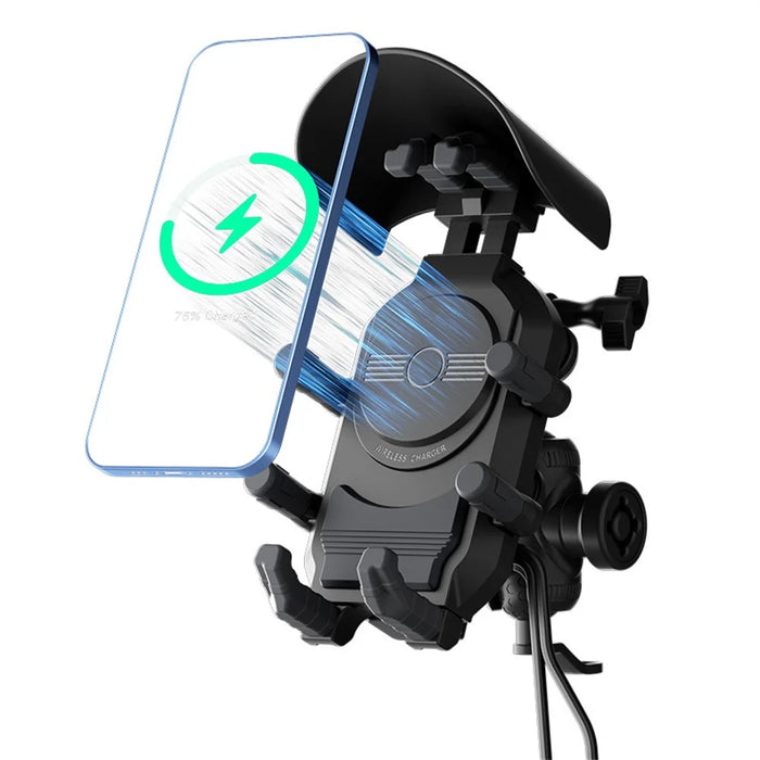 WUPP CS-2056A1 Motorcycle Phone Holder with USB-A+Type-C+Wireless 3-in-1 Charging, Mirror Mount - 3